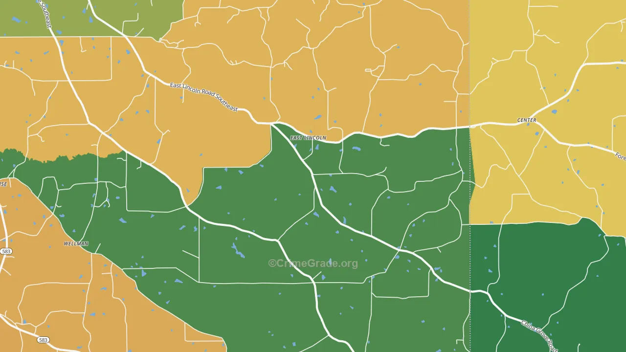 East Lincoln, MS Map of Robbery Rates