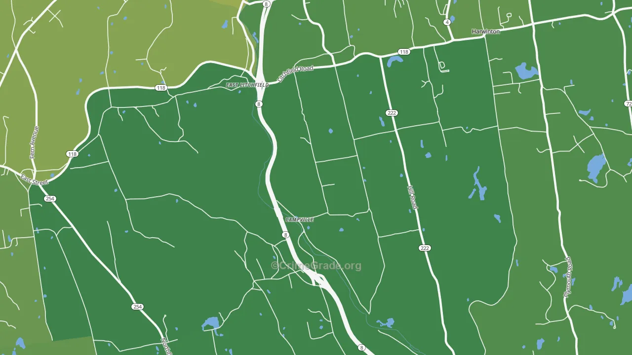 East Litchfield, CT Map of Robbery Rates