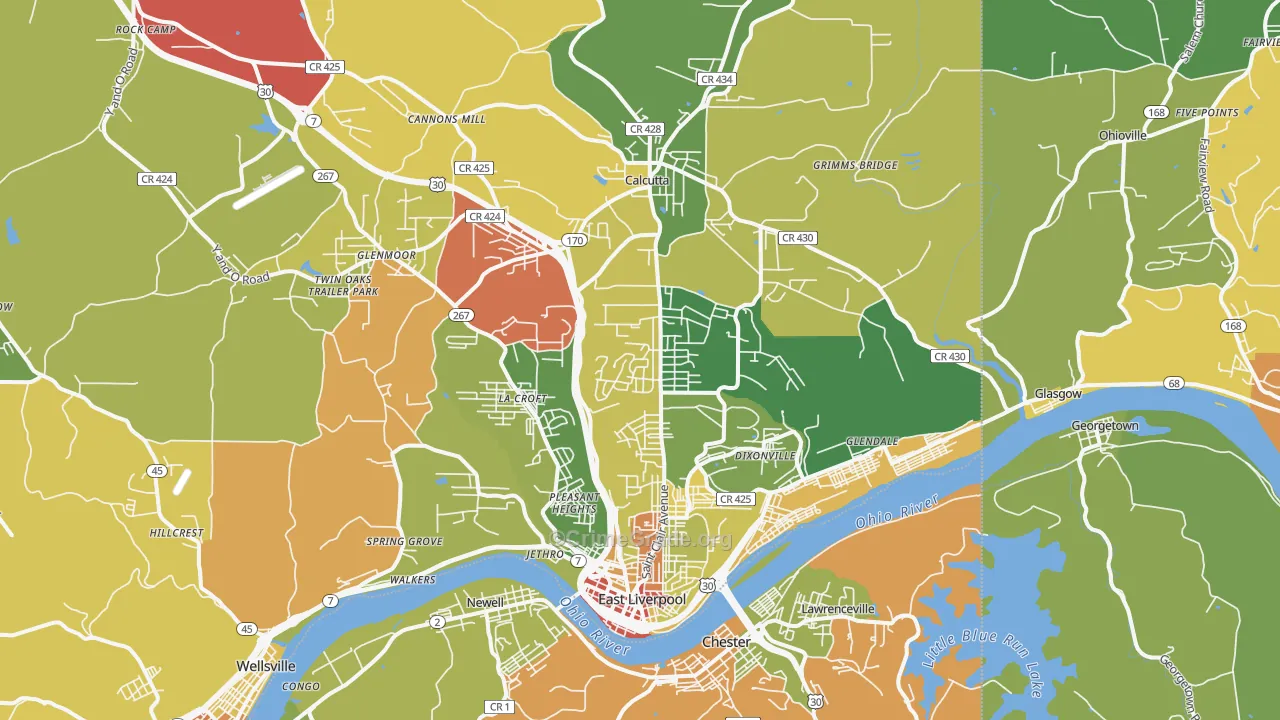 East Liverpool, OH Map of Robbery Rates