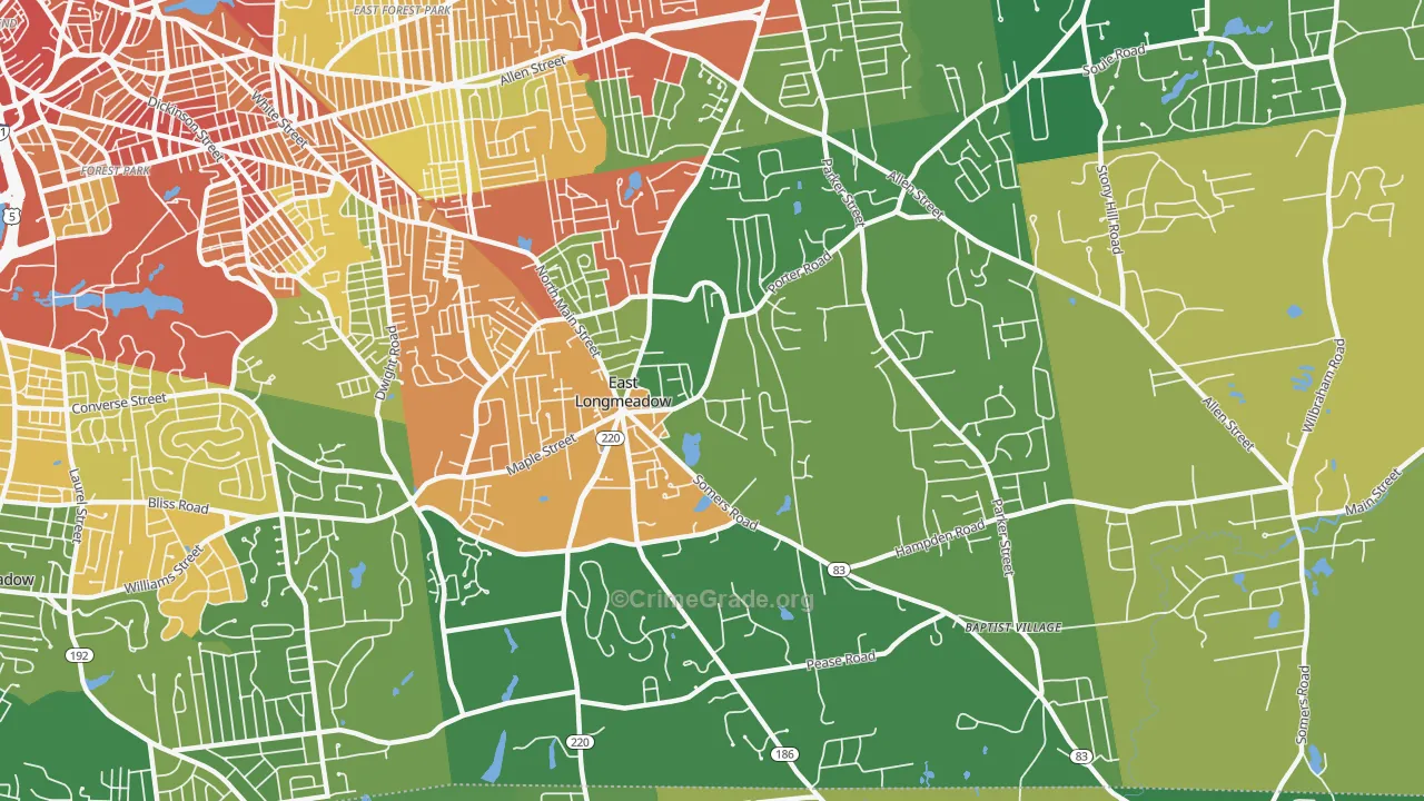 East Longmeadow, MA Map of Robbery Rates