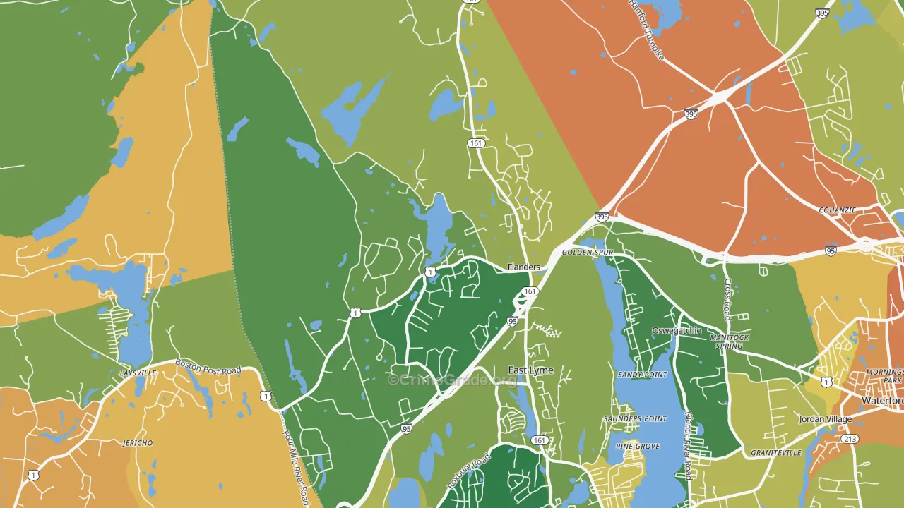 East Lyme, CT Map of Robbery Rates