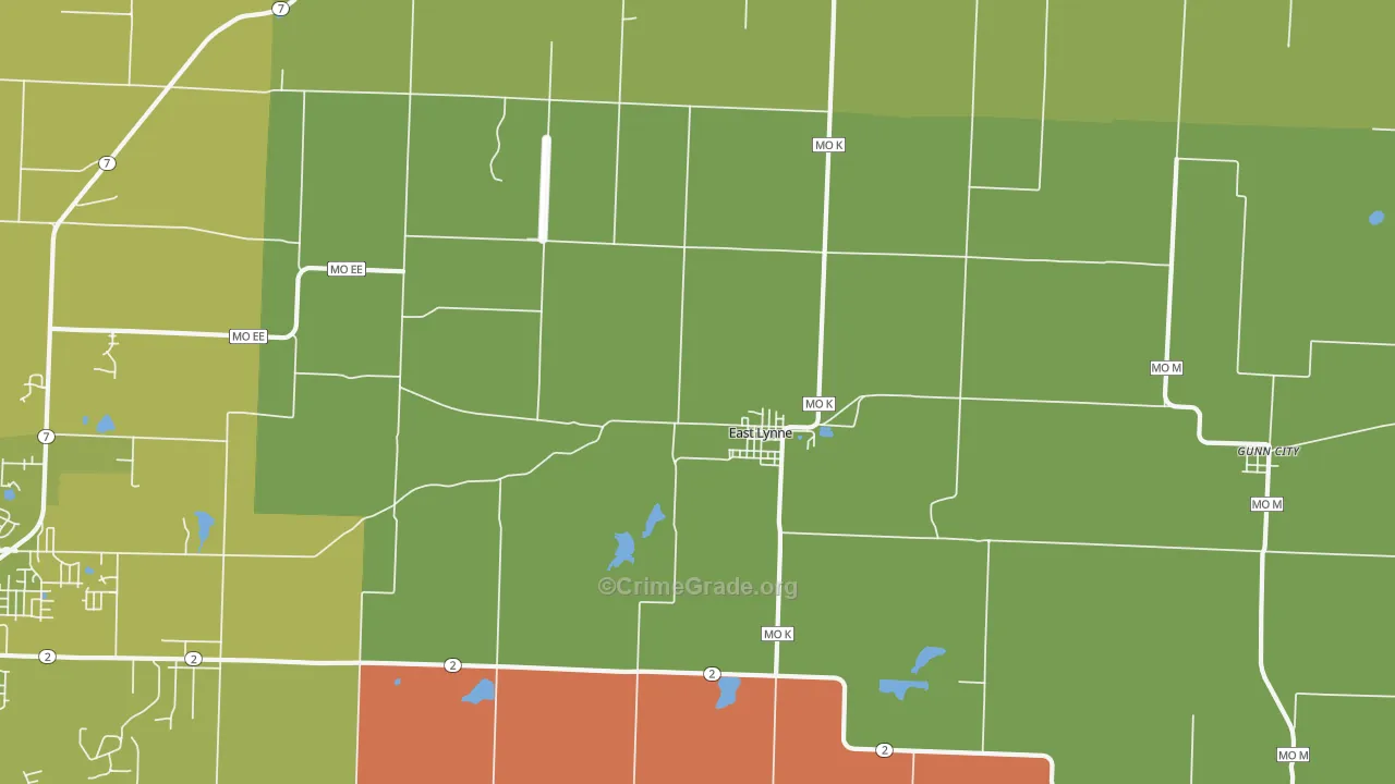 East Lynne, MO Map of Robbery Rates