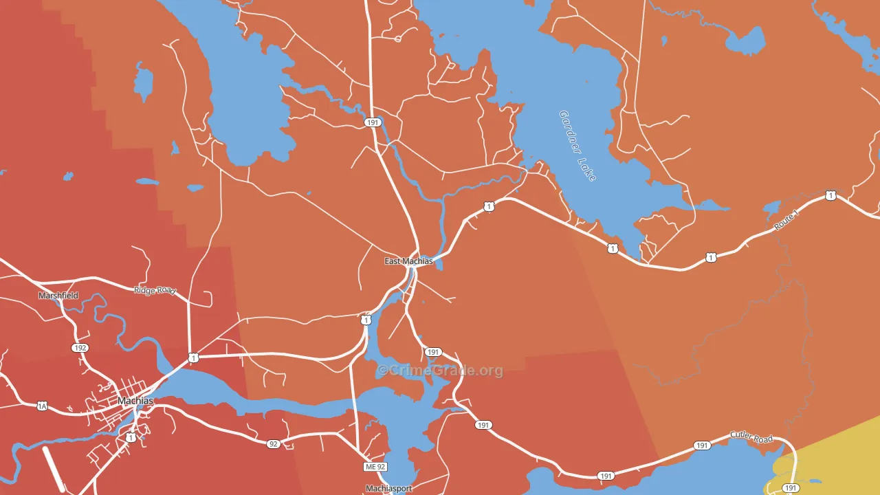 East Machias, ME Map of Robbery Rates