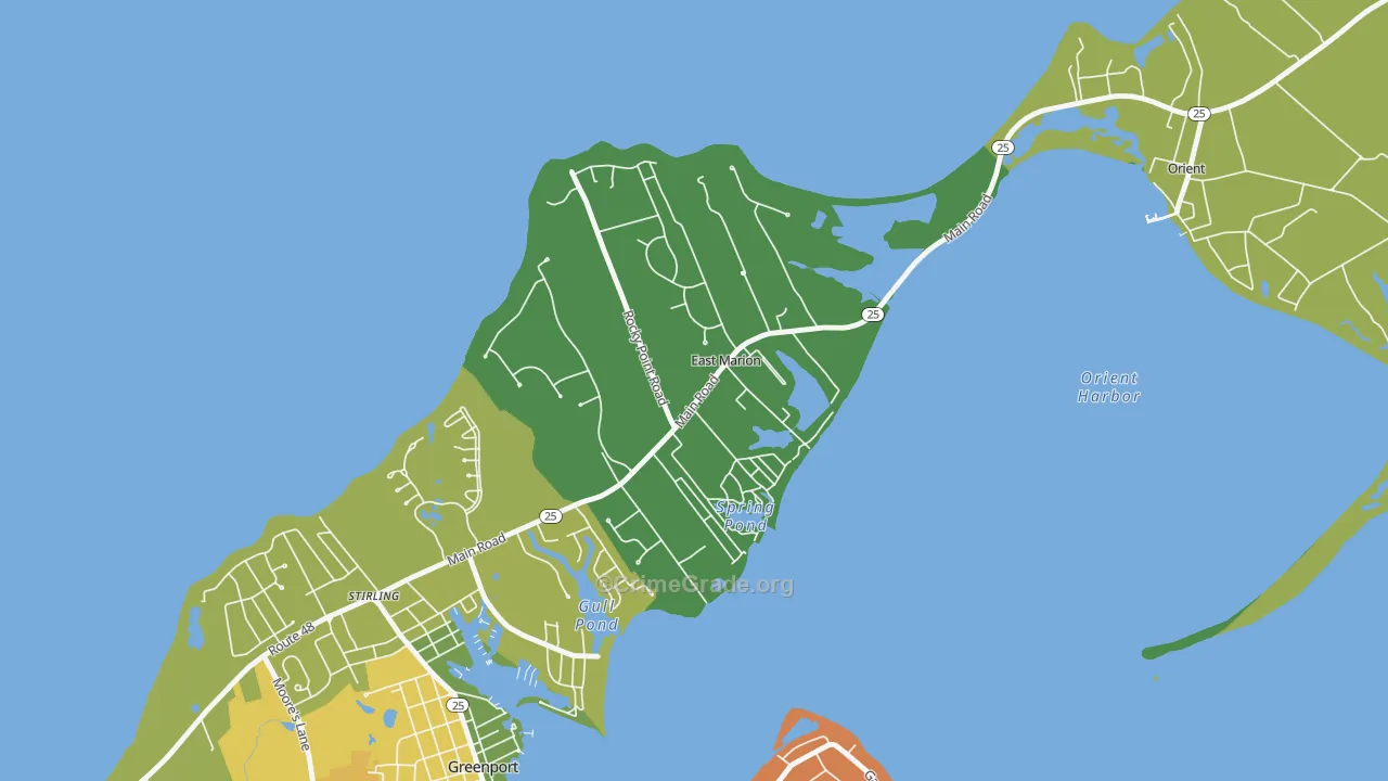 East Marion, NY Map of Robbery Rates
