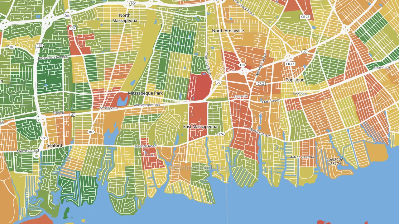 East Massapequa, NY Map of Robbery Rates