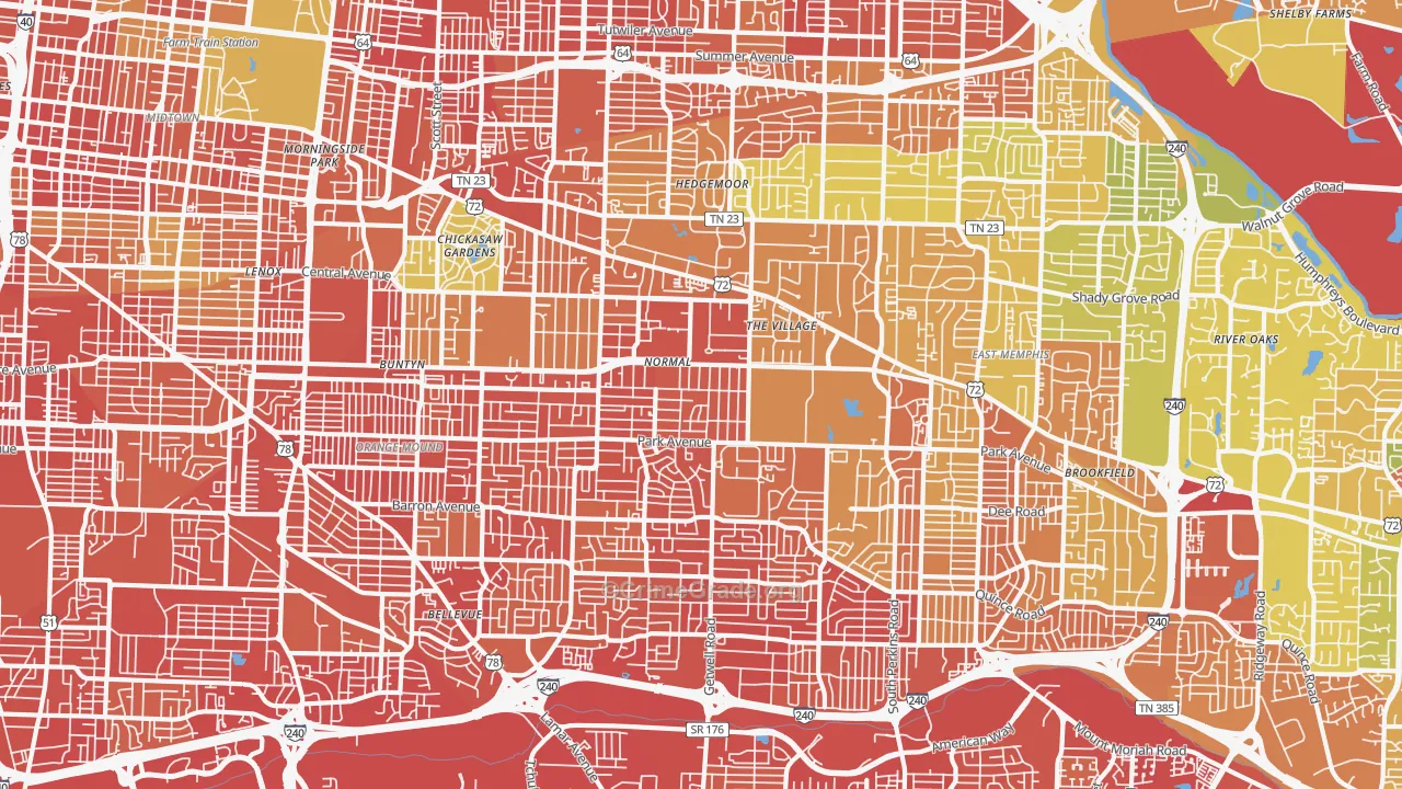 East Memphis-Colonial-Yorkshire, Memphis, TN Map of Robbery Rates