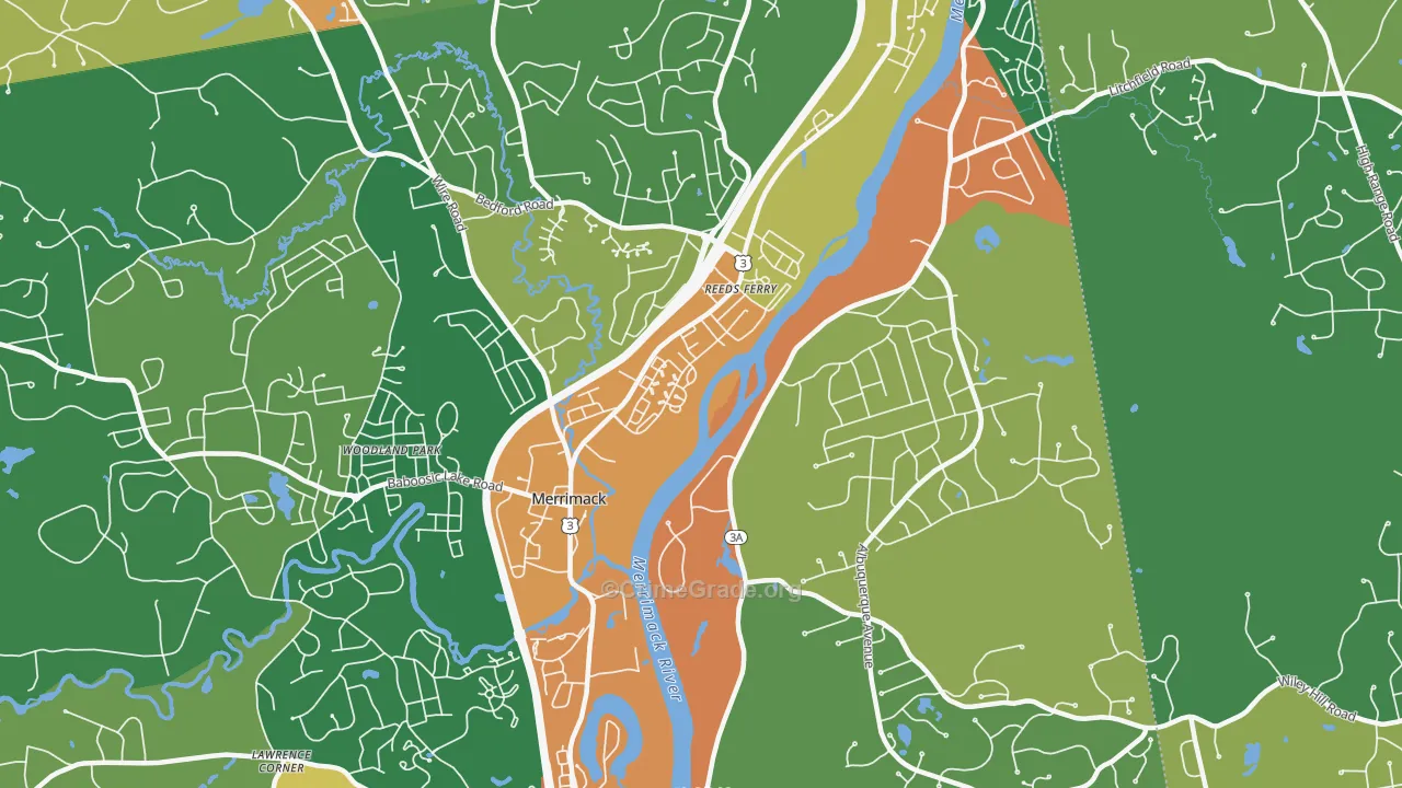 East Merrimack, NH Map of Robbery Rates