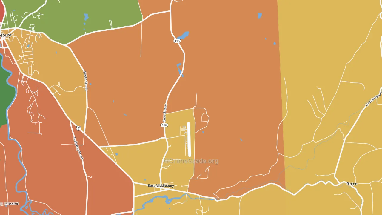 East Middlebury, VT Map of Robbery Rates