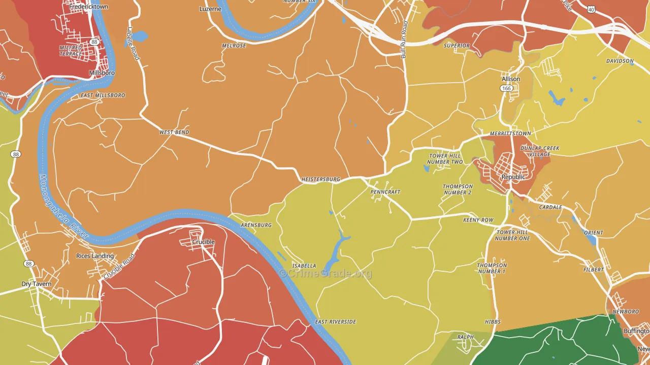 East Millsboro, PA Map of Robbery Rates