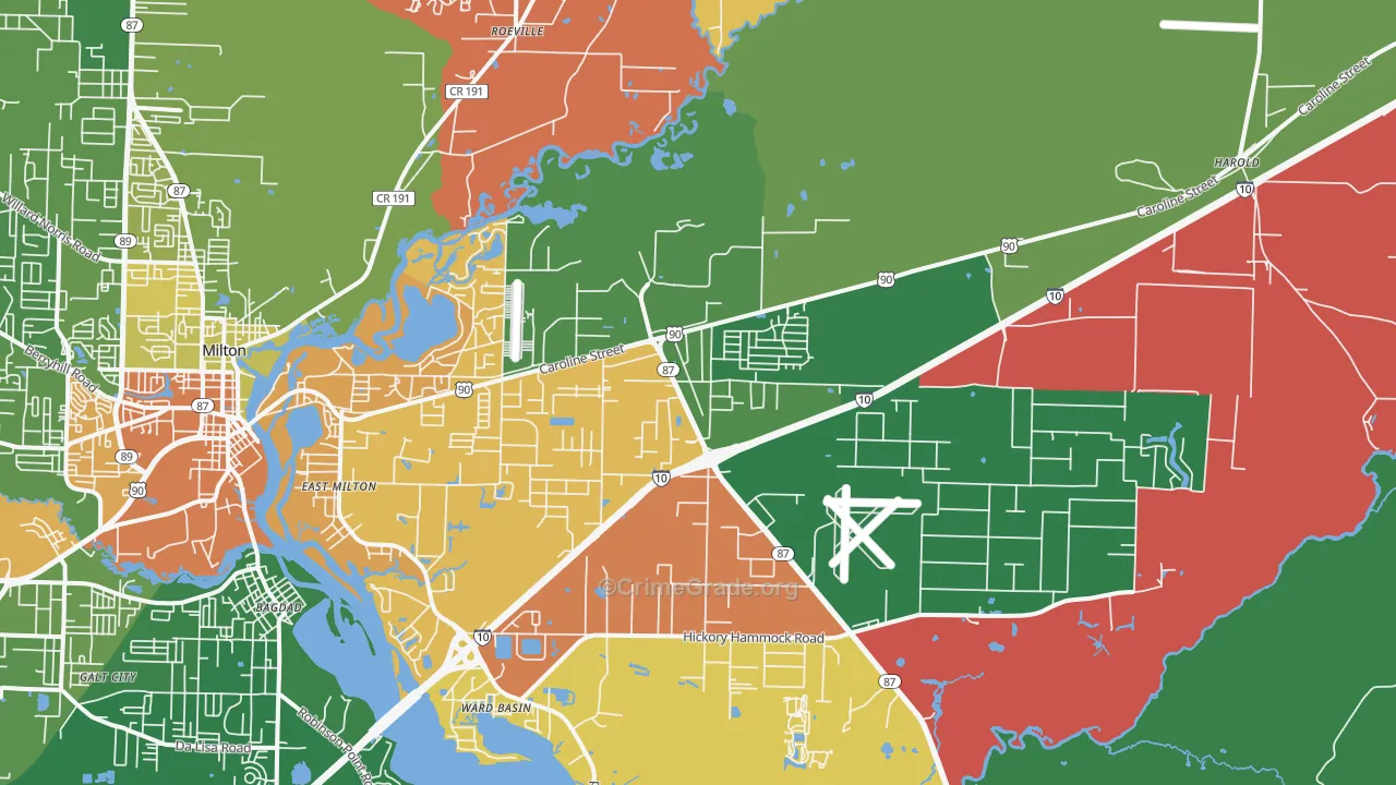 East Milton, FL Map of Robbery Rates