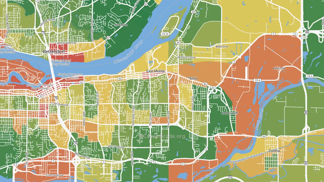 East Moline, IL Map of Robbery Rates