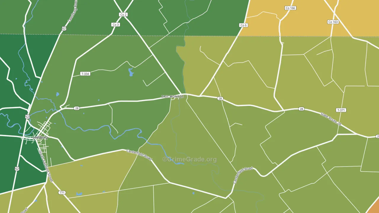 East Monroe, OH Map of Robbery Rates