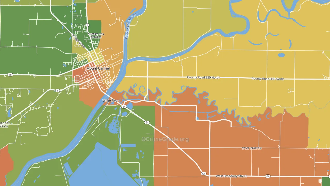 East Mount Carmel, IN Map of Robbery Rates
