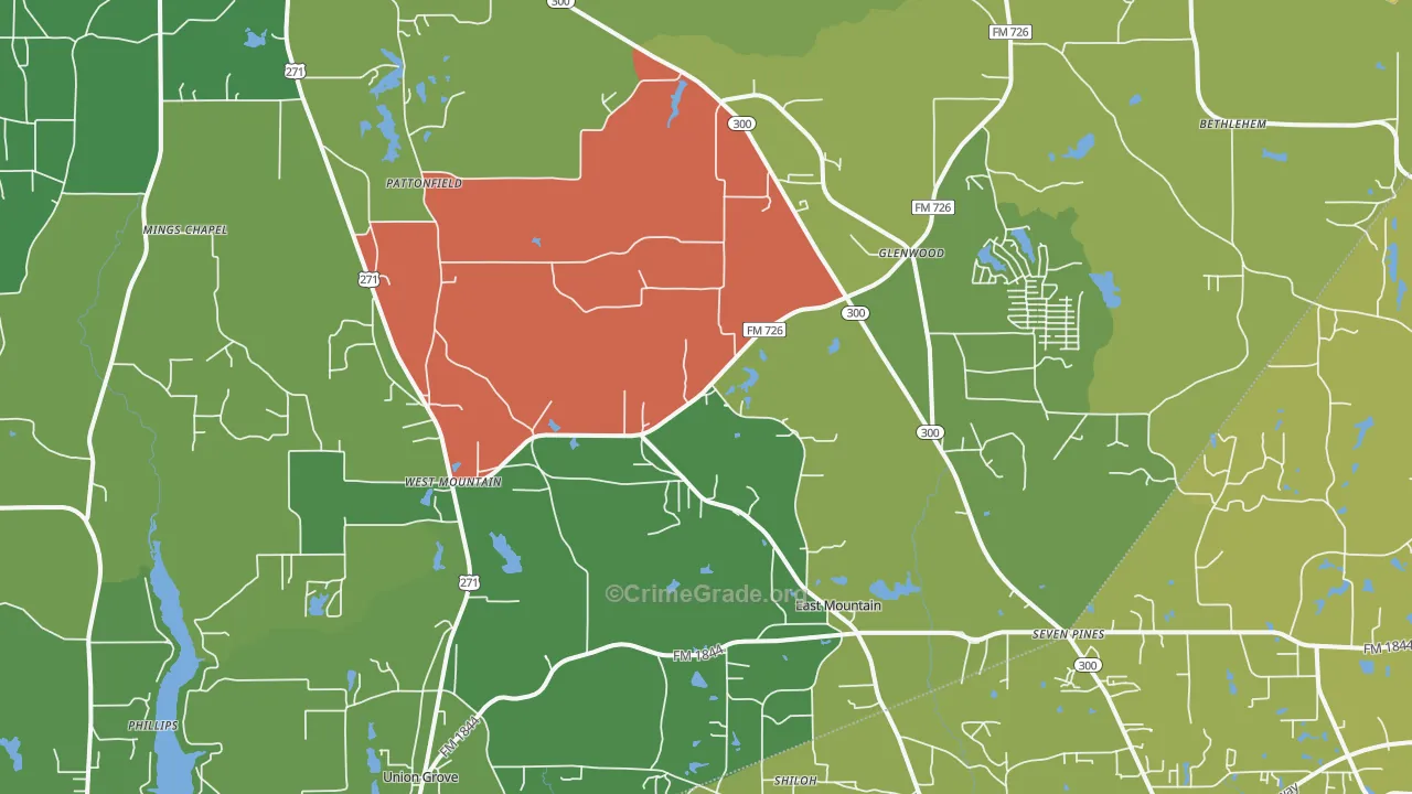 East Mountain, TX Map of Robbery Rates
