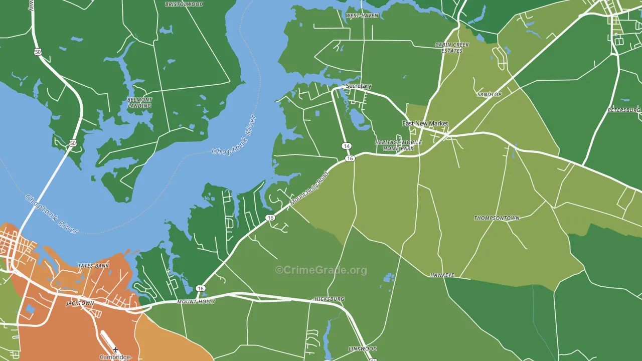 East New Market, MD Map of Robbery Rates