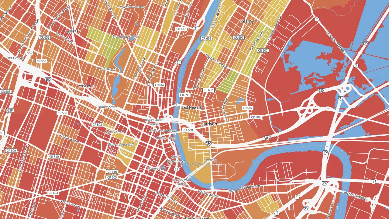 East Newark, NJ Map of Robbery Rates