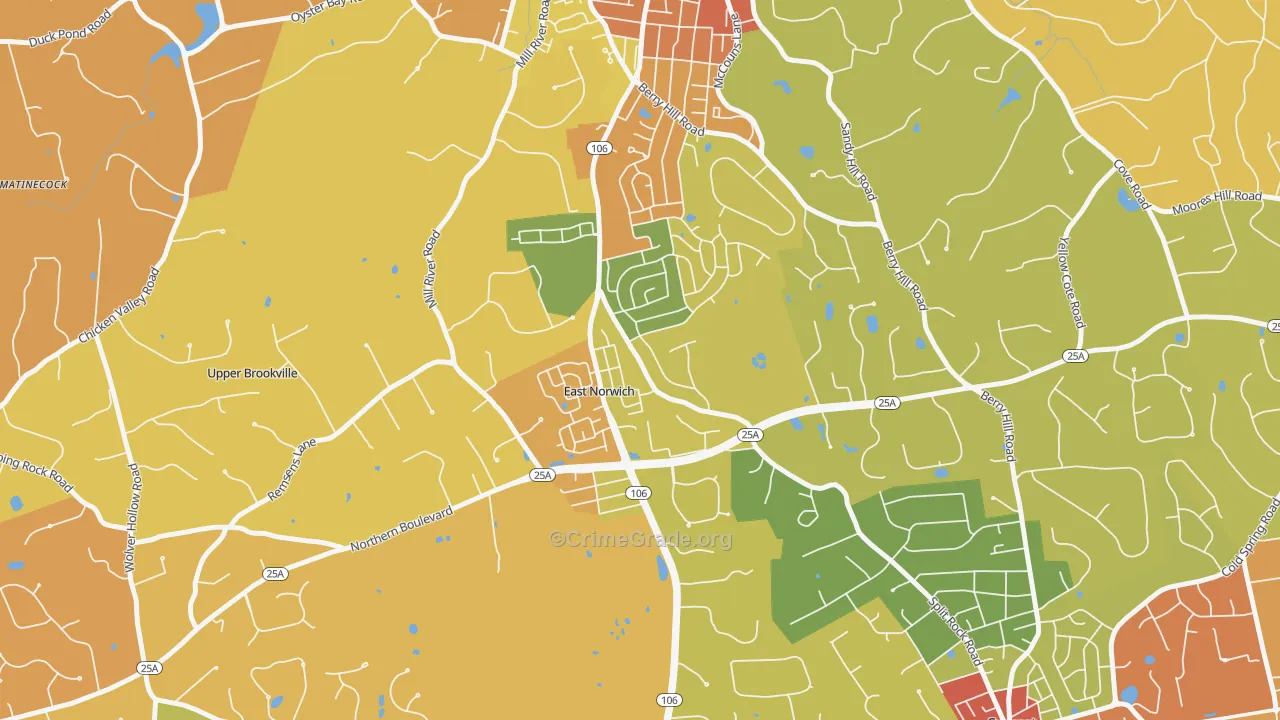 East Norwich, NY Map of Robbery Rates