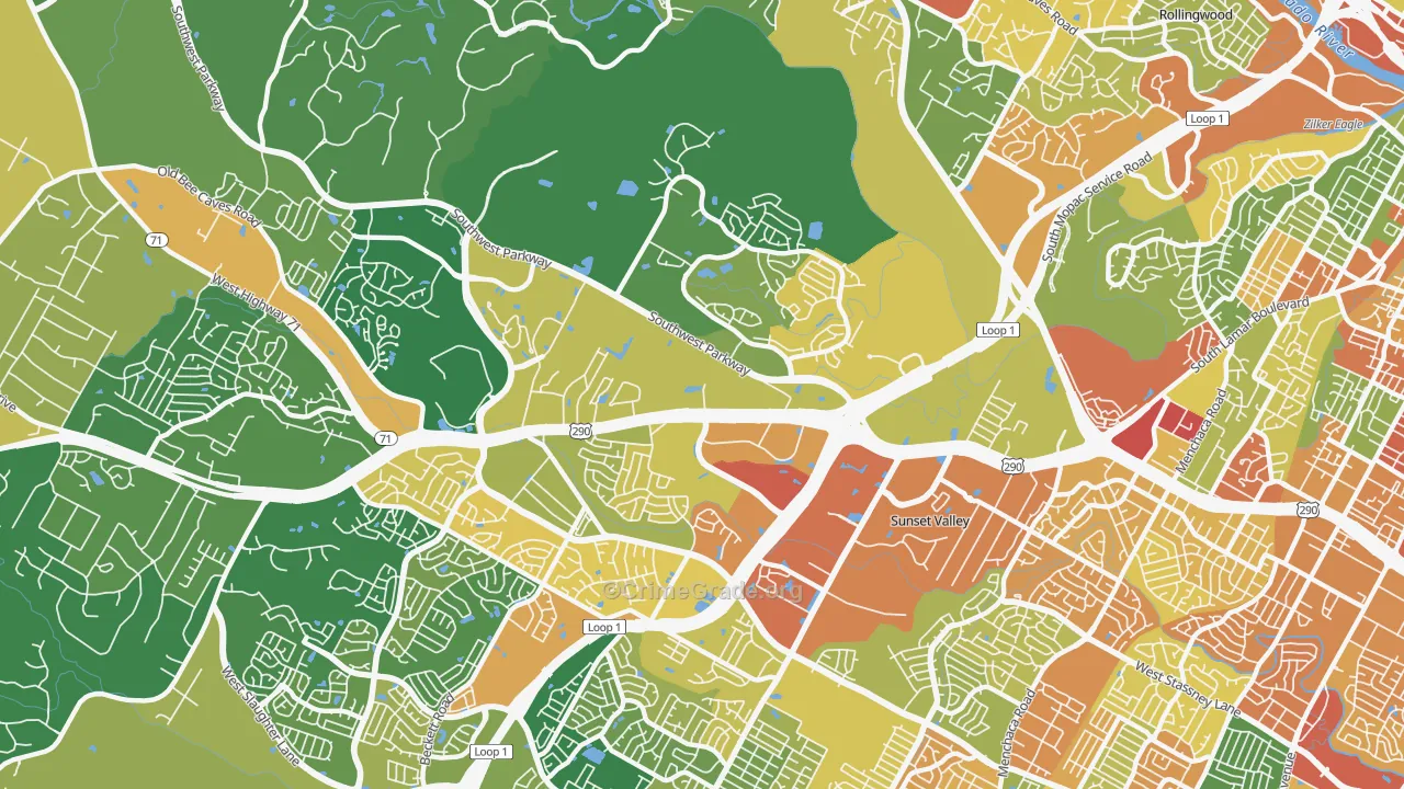 East Oak Hill, Austin, TX Map of Robbery Rates