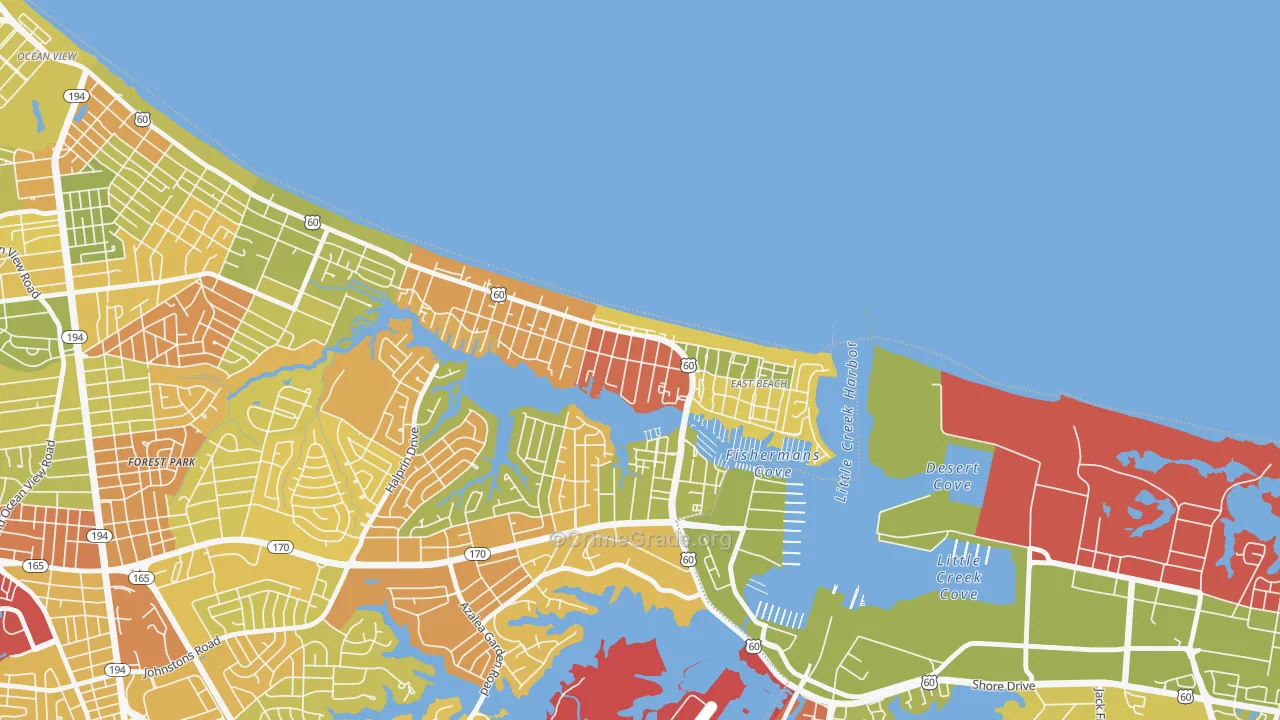 East Ocean View, Norfolk, VA Map of Robbery Rates