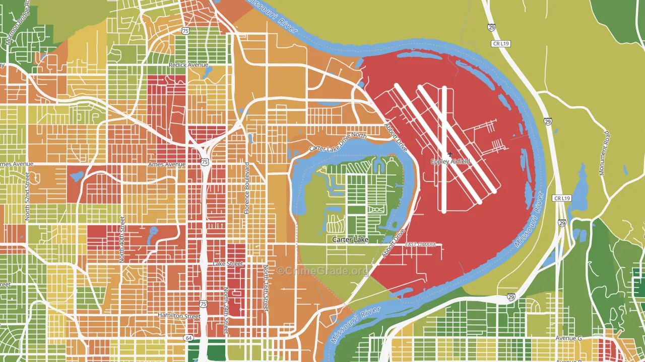 East Omaha, Omaha, NE Map of Robbery Rates