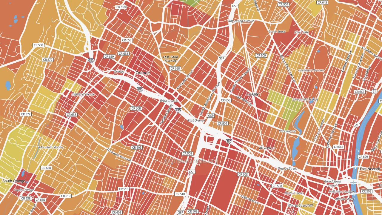 East Orange, NJ Map of Robbery Rates