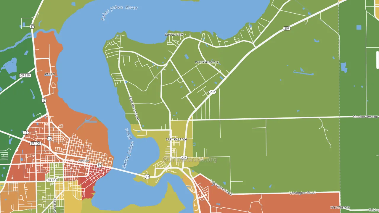 East Palatka, FL Map of Robbery Rates