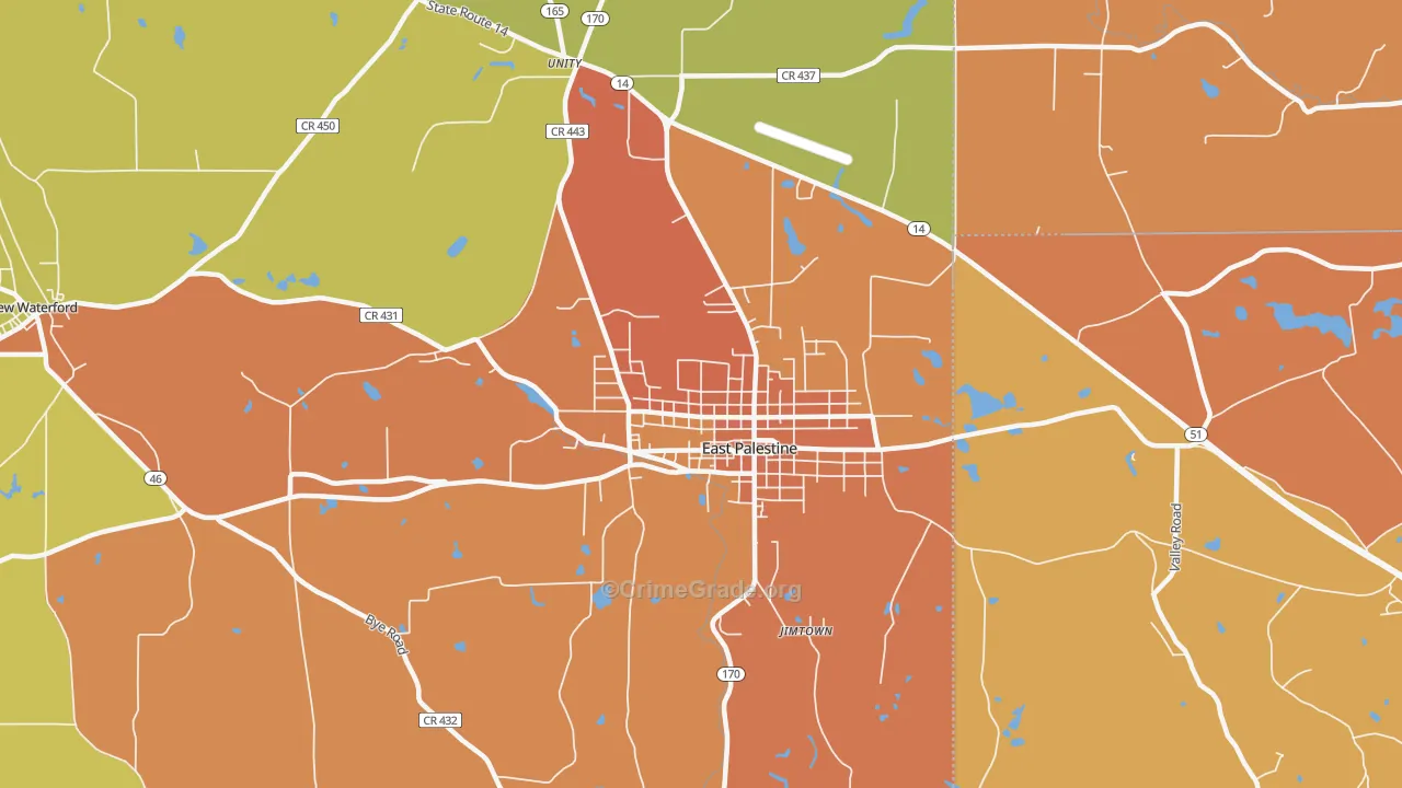East Palestine, OH Map of Robbery Rates