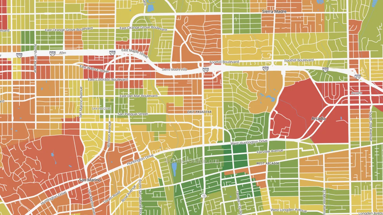 East Pasadena, CA Map of Robbery Rates