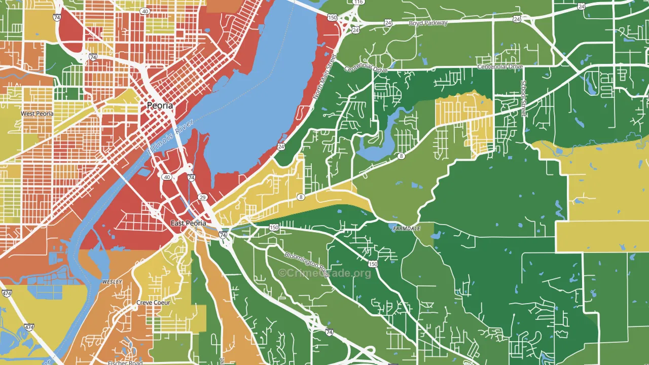 East Peoria, IL Map of Robbery Rates