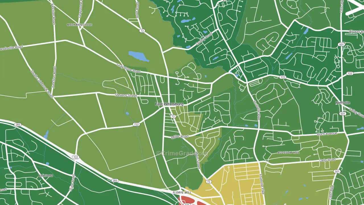 East Petersburg, PA Map of Robbery Rates