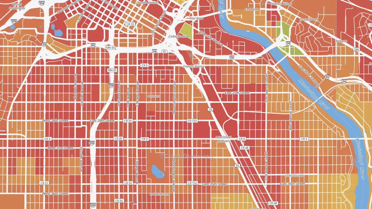 East Phillips, Minneapolis, MN Map of Robbery Rates