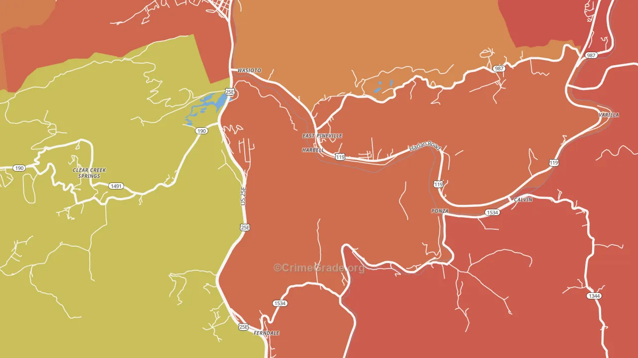 East Pineville, KY Map of Robbery Rates
