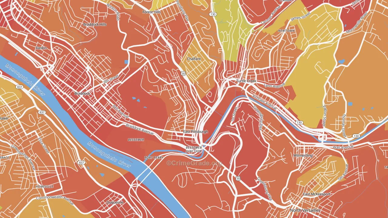 East Pittsburgh, PA Map of Robbery Rates
