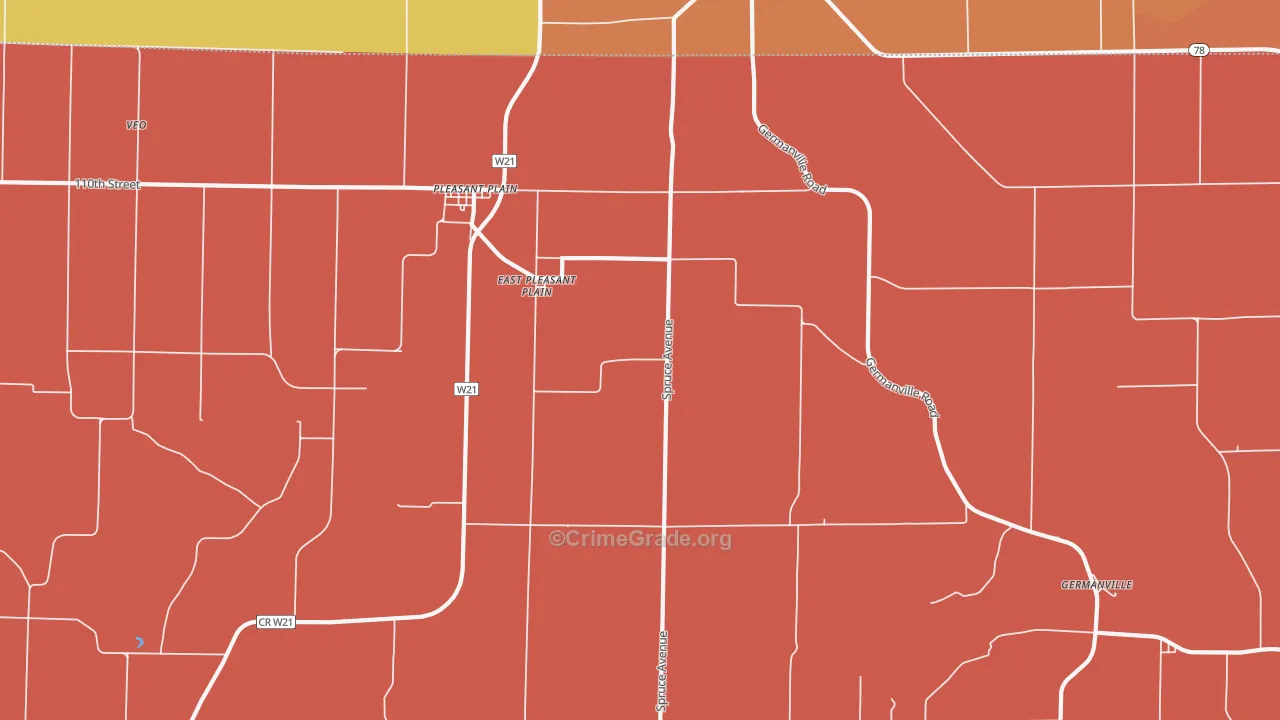 East Pleasant Plain, IA Map of Robbery Rates