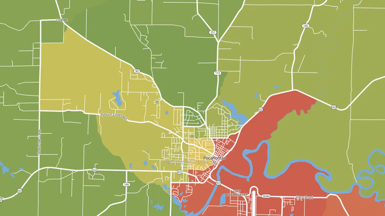 East Pocahontas, AR Map of Robbery Rates