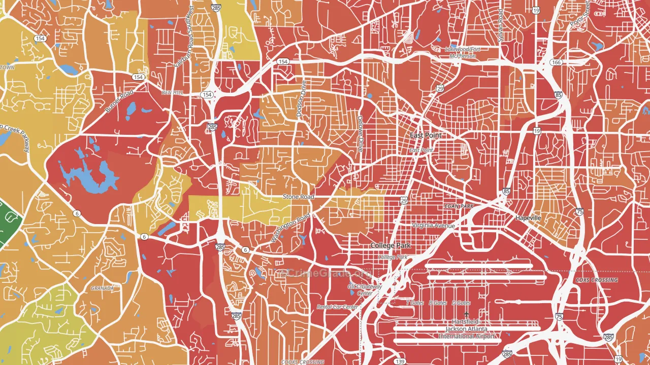 East Point, GA Map of Robbery Rates