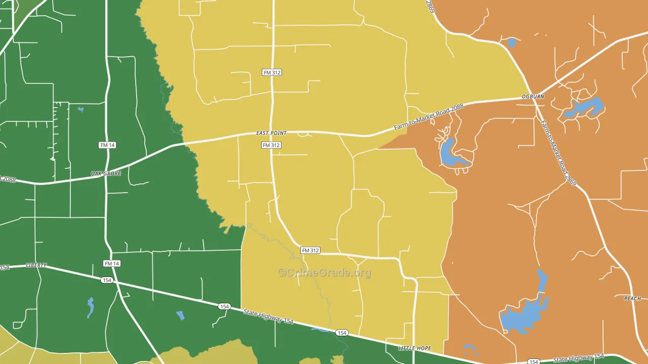 East Point, TX Map of Robbery Rates
