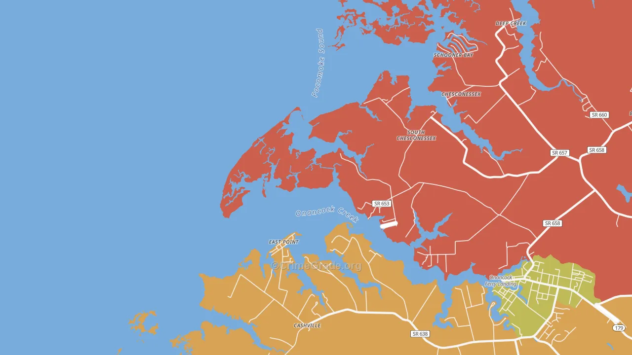 East Point, VA Map of Robbery Rates