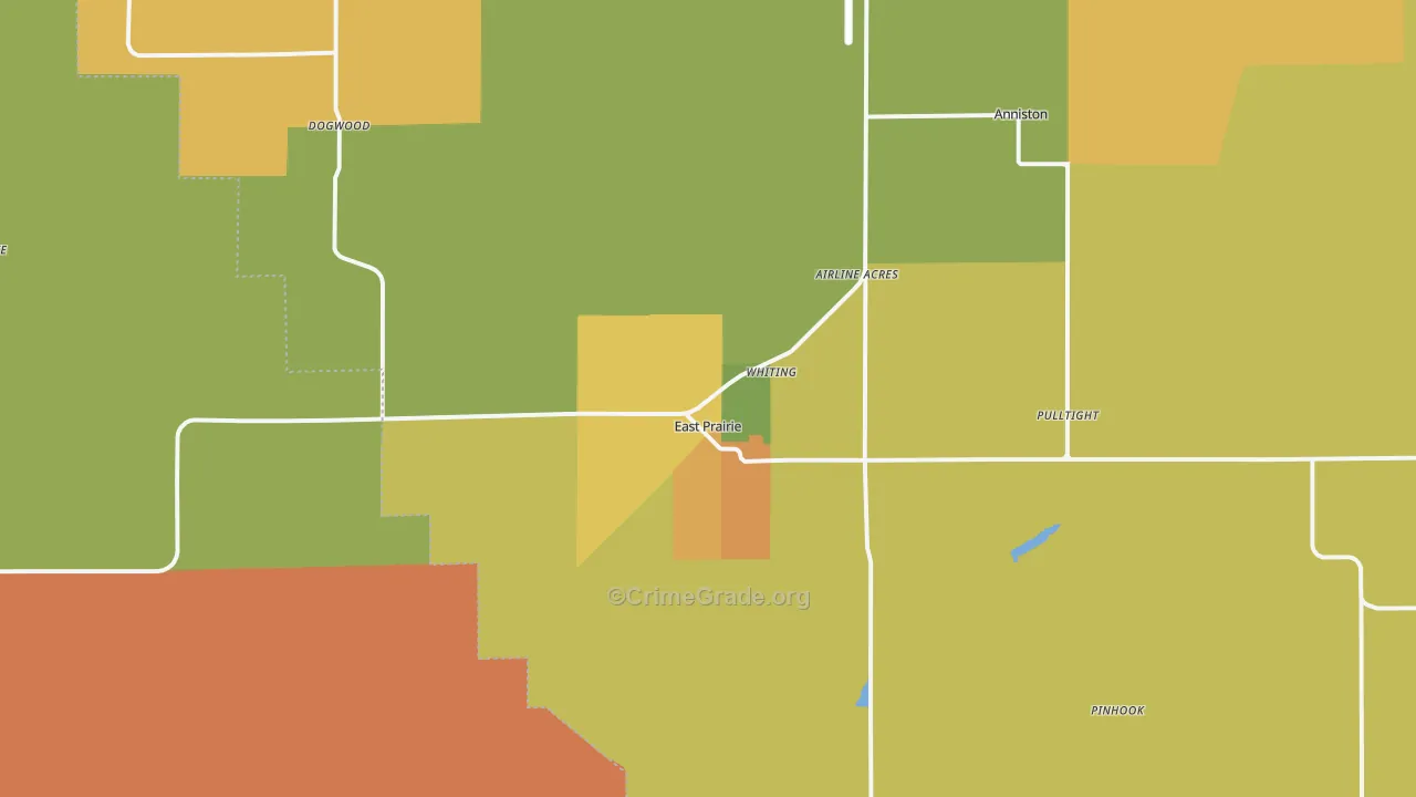 East Prairie, MO Map of Robbery Rates