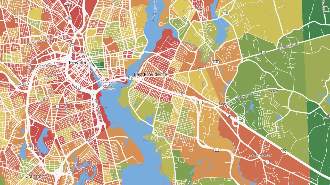 East Providence, RI Map of Robbery Rates