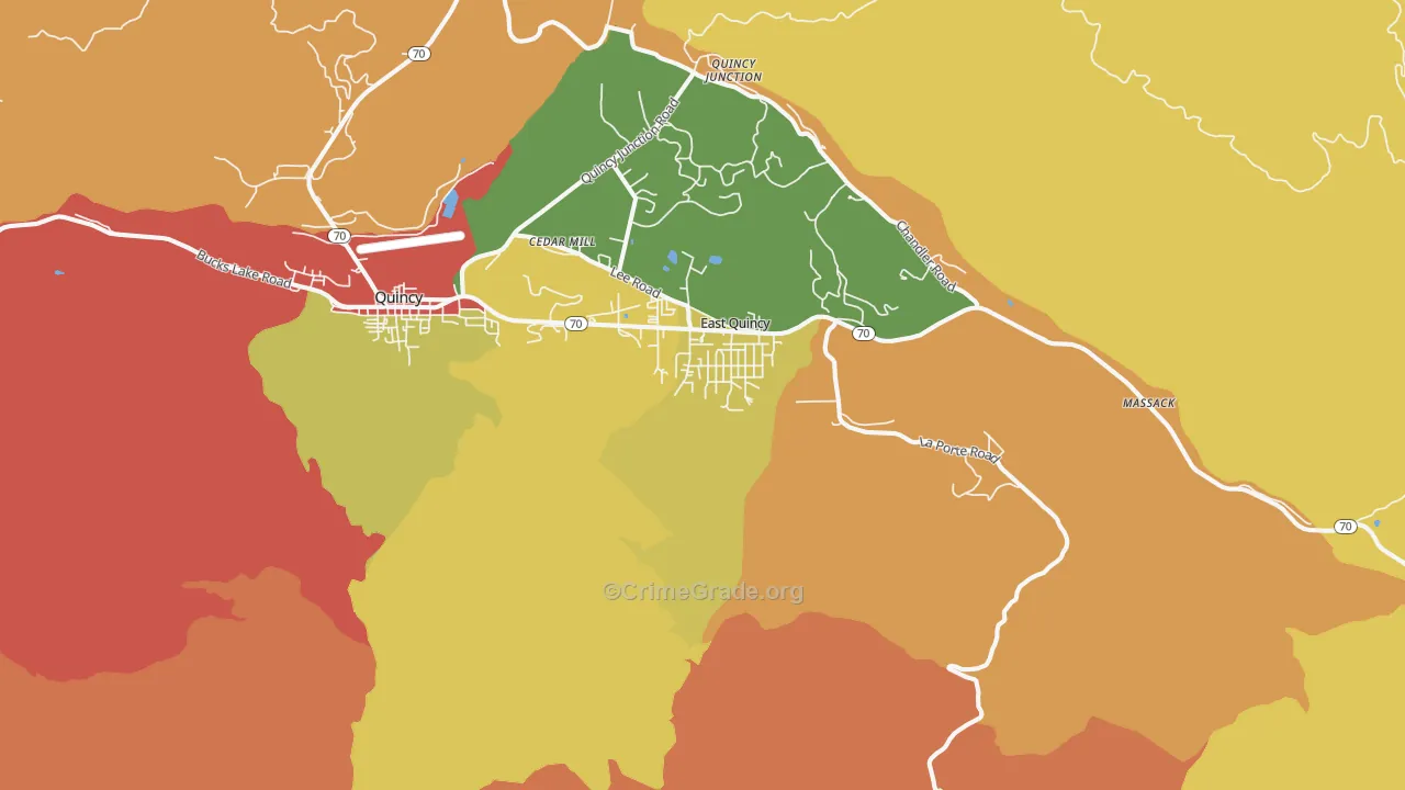 East Quincy, CA Map of Robbery Rates