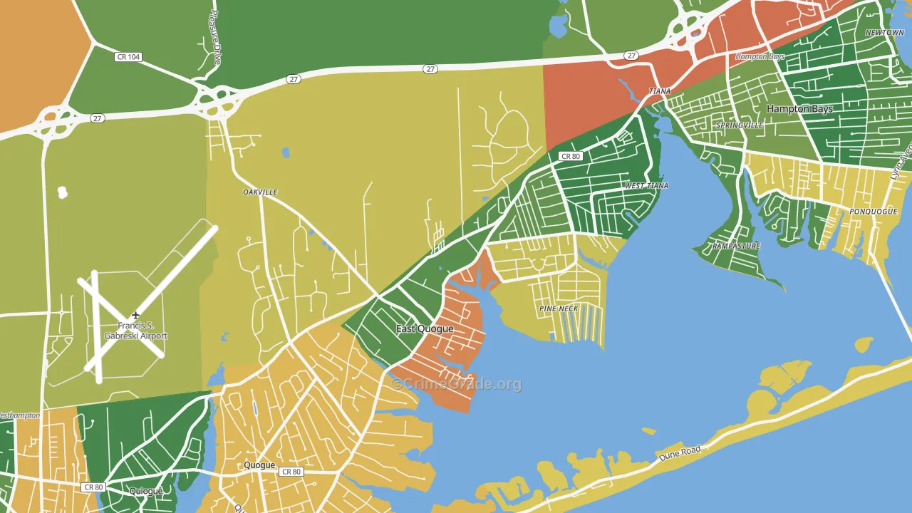 East Quogue, NY Map of Robbery Rates