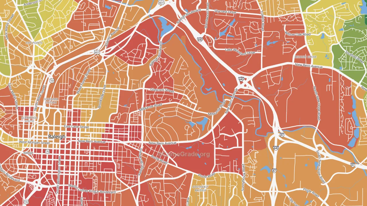 East Raleigh, Raleigh, NC Map of Robbery Rates
