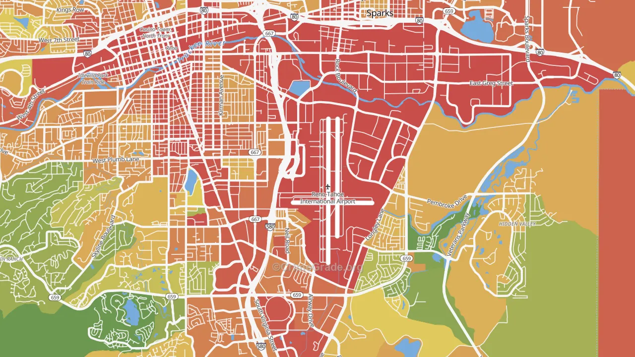 East Reno, Reno, NV Map of Robbery Rates