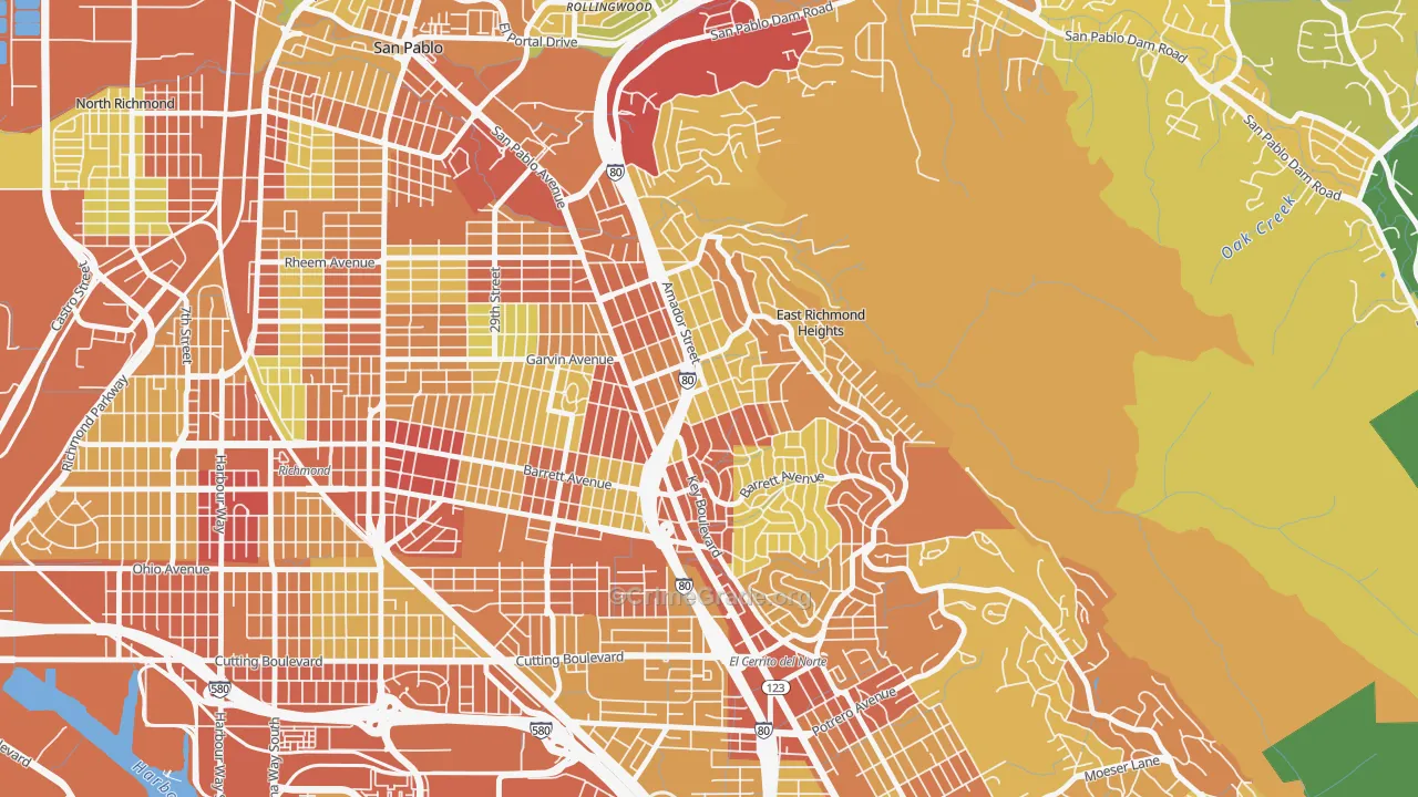 East Richmond, Richmond, CA Map of Robbery Rates
