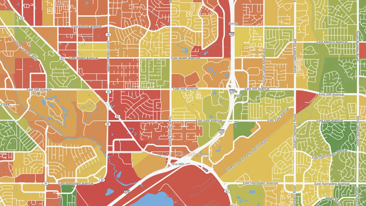 East Ridge-Ptarmigan Park, Aurora, CO Map of Robbery Rates