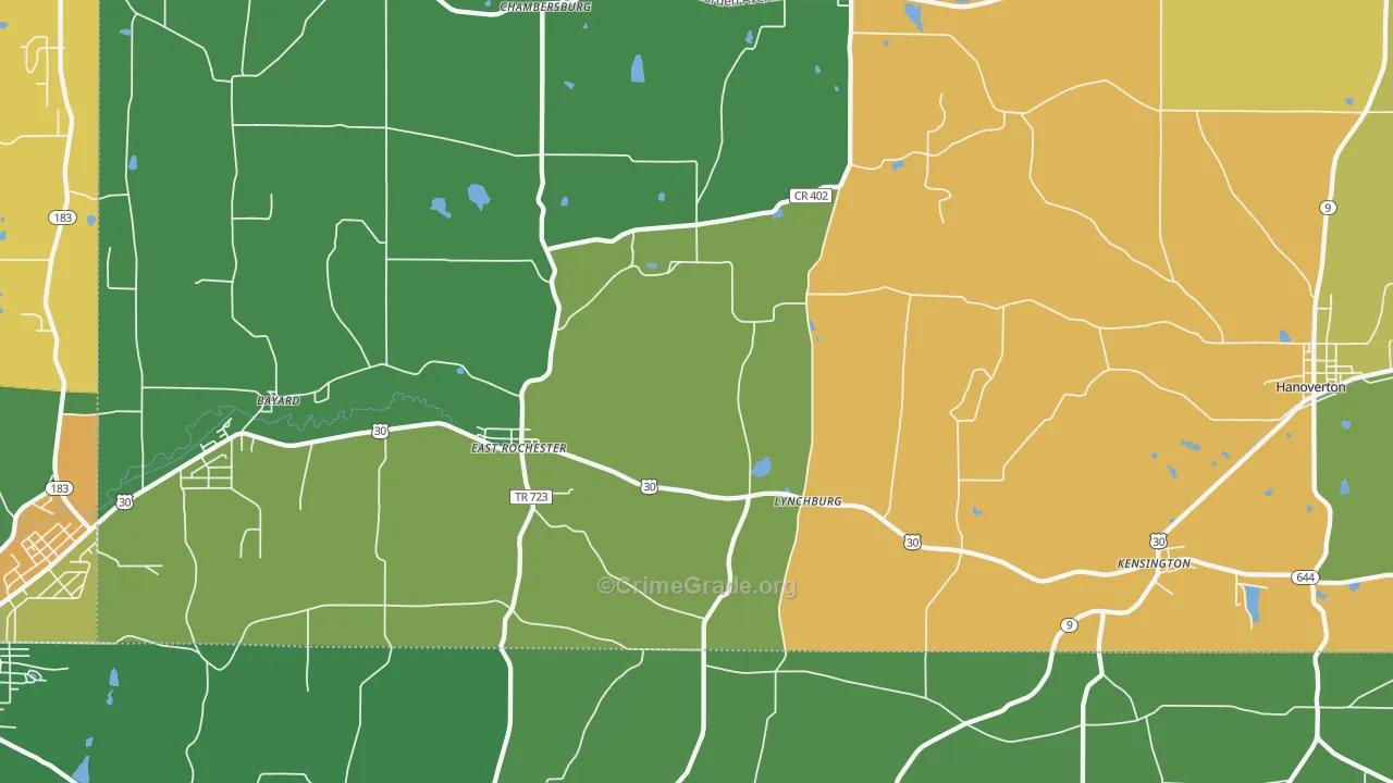 East Rochester, OH Map of Robbery Rates