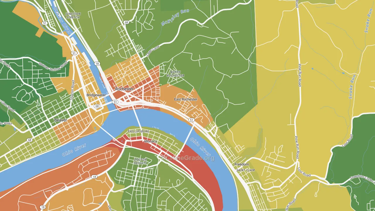 East Rochester, PA Map of Robbery Rates