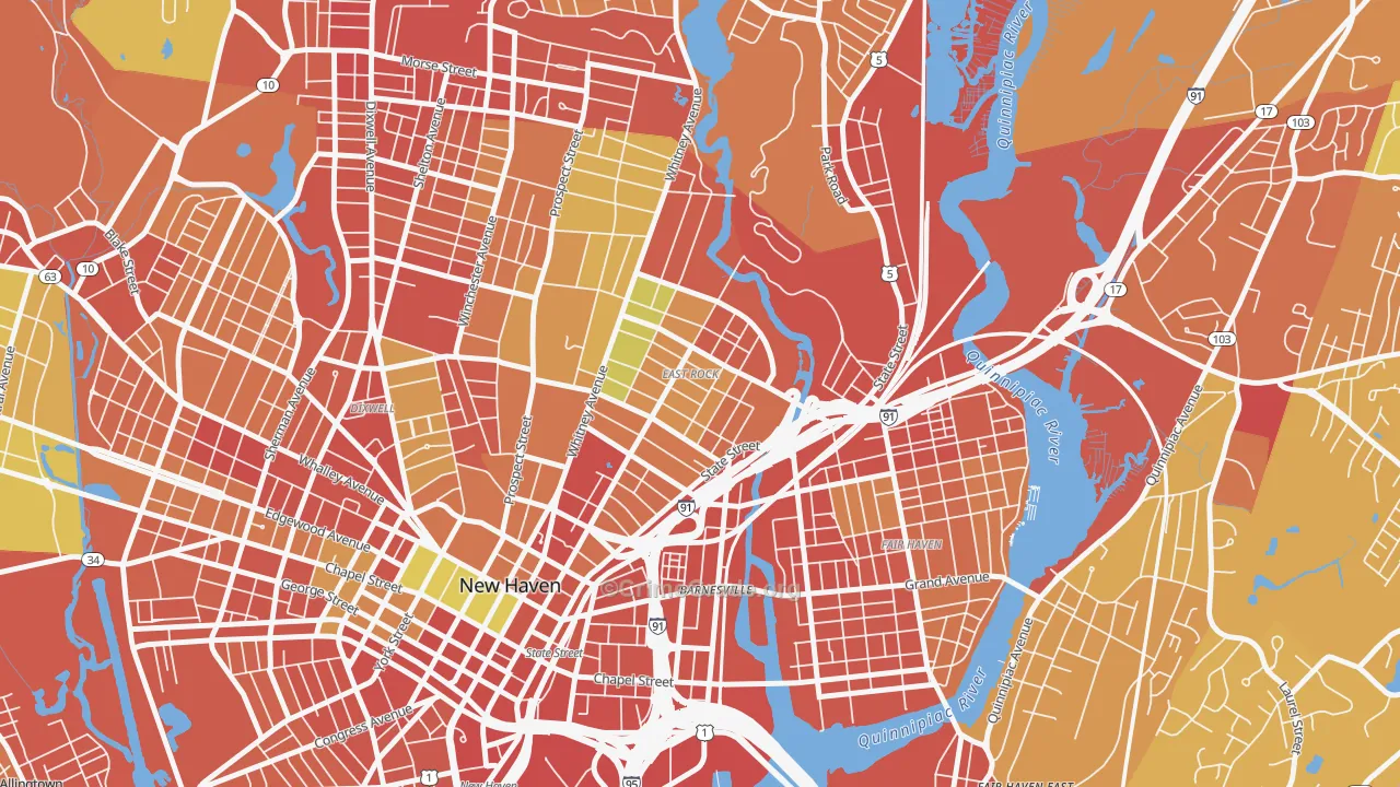 East Rock, New Haven, CT Map of Robbery Rates