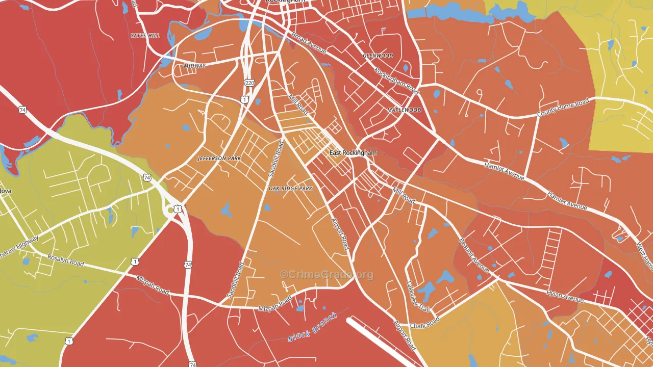 East Rockingham, NC Map of Robbery Rates